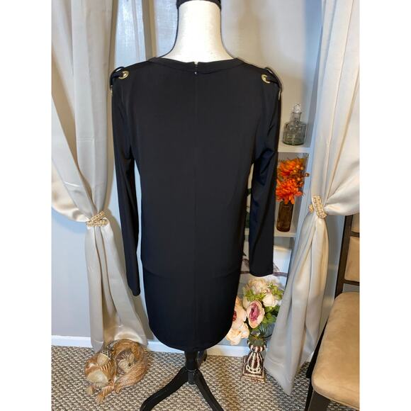 Michael Kors size Medium EUC Black Back Zip Dress With Gold Ring Detail - Picture 6 of 9